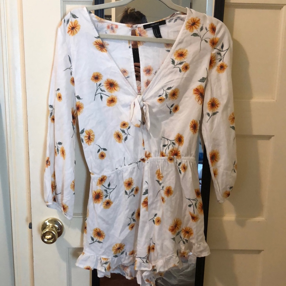 floral tie front romper